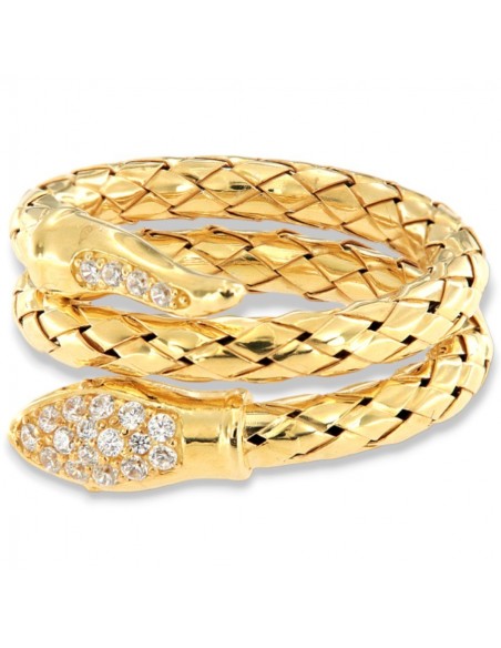 Anello Argento Dorato Serpente Zirconi Bianchi [5df659c9]