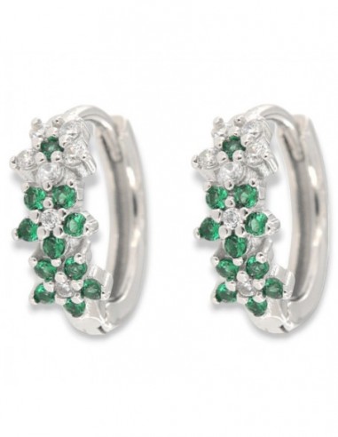Orecchini Argento Rodiato Cerchi Fiori Zirconi Verdi [4b8b9fa4]