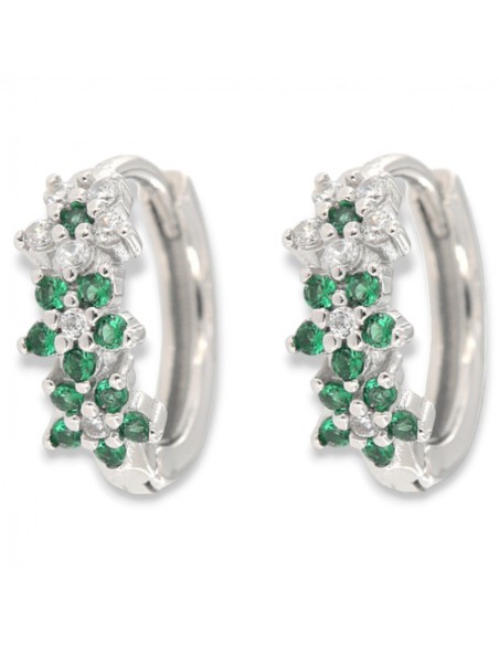 Orecchini Argento Rodiato Cerchi Fiori Zirconi Verdi [4b8b9fa4]