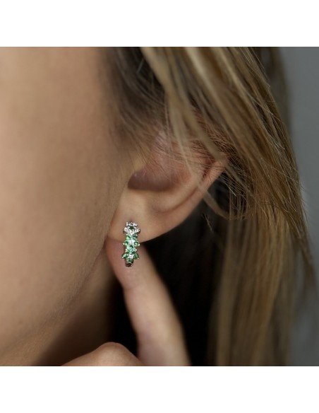Orecchini Argento Rodiato Cerchi Fiori Zirconi Verdi [3f4e7abf]