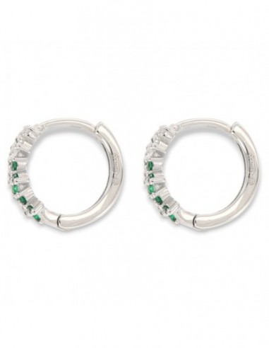 Orecchini Argento Rodiato Cerchi Fiori Zirconi Verdi [8853bbbb]