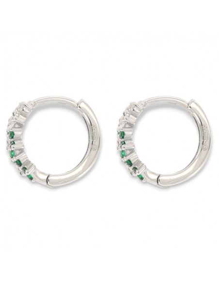 Orecchini Argento Rodiato Cerchi Fiori Zirconi Verdi [8853bbbb]