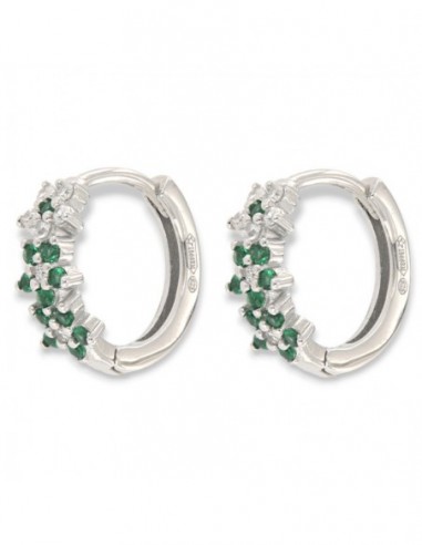 Orecchini Argento Rodiato Cerchi Fiori Zirconi Verdi [8d03fca5]