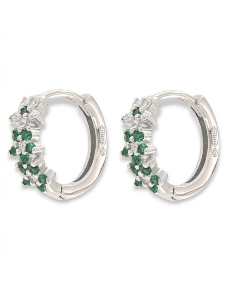 Orecchini Argento Rodiato Cerchi Fiori Zirconi Verdi [8d03fca5]