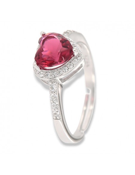 ANELLO ARGENTO RODIATO CUORE ROSSO E ZIRCONI [7661ad35]