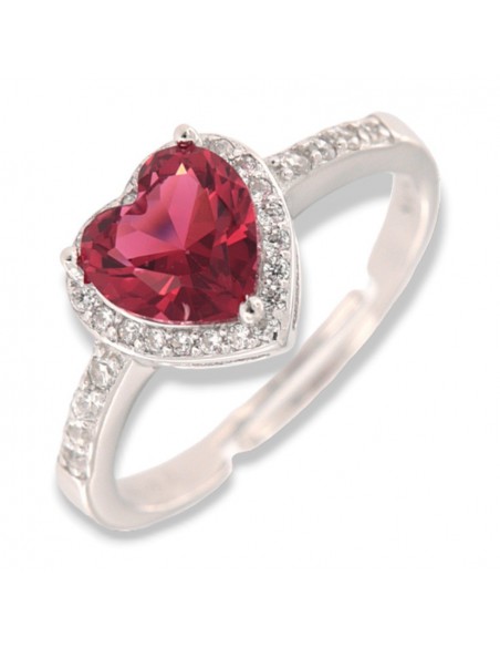 ANELLO ARGENTO RODIATO CUORE ROSSO E ZIRCONI [2187f2cc]