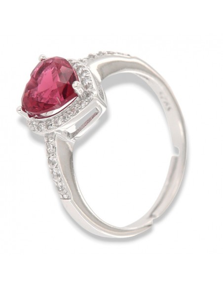 ANELLO ARGENTO RODIATO CUORE ROSSO E ZIRCONI [24d7b5d2]