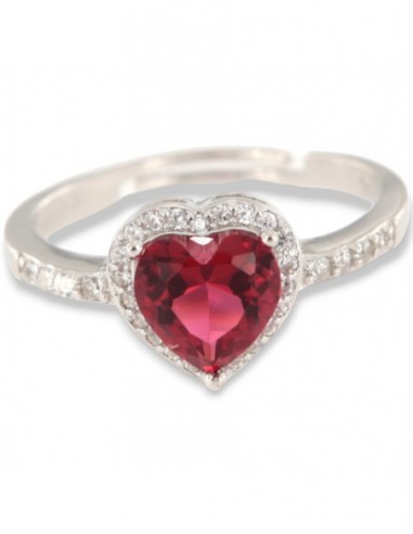 ANELLO ARGENTO RODIATO CUORE ROSSO E ZIRCONI [d60f4517]