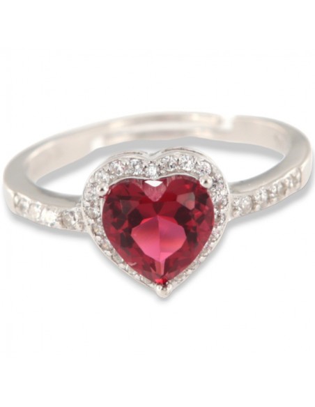 ANELLO ARGENTO RODIATO CUORE ROSSO E ZIRCONI [d60f4517]