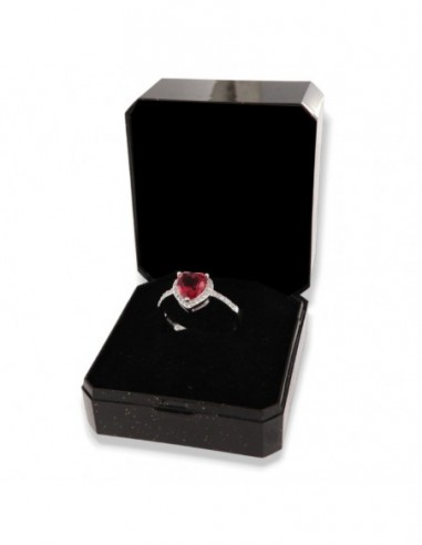 ANELLO ARGENTO RODIATO CUORE ROSSO E ZIRCONI [fdf1f6df]