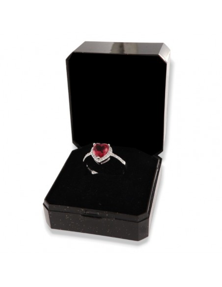 ANELLO ARGENTO RODIATO CUORE ROSSO E ZIRCONI [fdf1f6df]