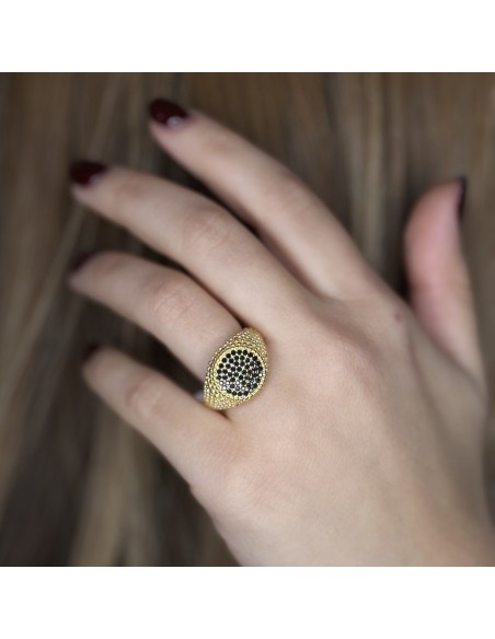 Anello Argento Dorato Chevalier Sferico Zirconi Neri [60cc8268]