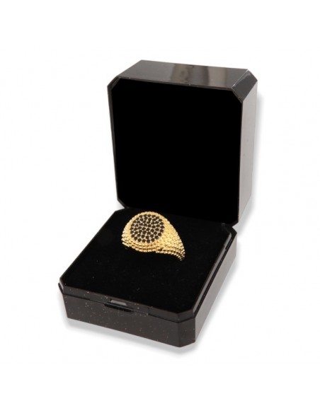 Anello Argento Dorato Chevalier Sferico Zirconi Neri [0ba7477f]