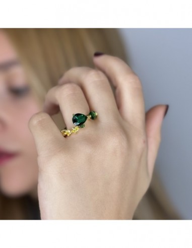 Anello Argento Dorato Uroboro Zirconi Verdi Gialli [e7605a69]