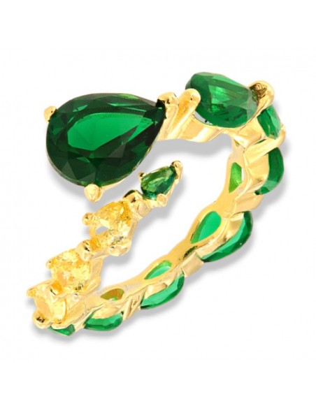 Anello Argento Dorato Uroboro Zirconi Verdi Gialli [507d9b6d]