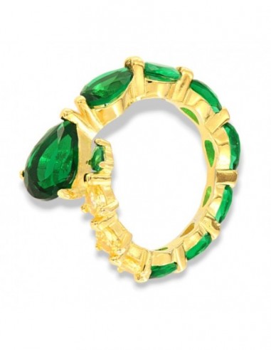 Anello Argento Dorato Uroboro Zirconi Verdi Gialli [552ddc73]