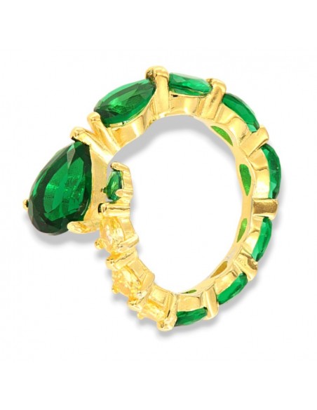 Anello Argento Dorato Uroboro Zirconi Verdi Gialli [552ddc73]