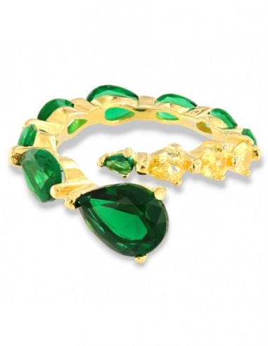 Anello Argento Dorato Uroboro Zirconi Verdi Gialli [3b165e7a]