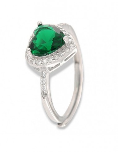 Anello Argento Rodiato Principessa Cuore Verde [254c5e1e]