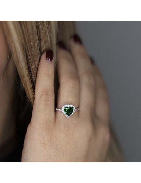 Anello Argento Rodiato Principessa Cuore Verde [e16b9bb9]