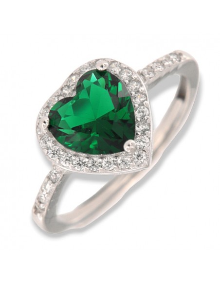 Anello Argento Rodiato Principessa Cuore Verde [56765abd]