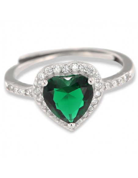 Anello Argento Rodiato Principessa Cuore Verde [3d1d9faa]
