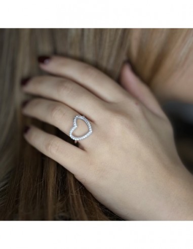 Anello Argento Rodiato Cuore Zirconi Bianchi [742c90bc]