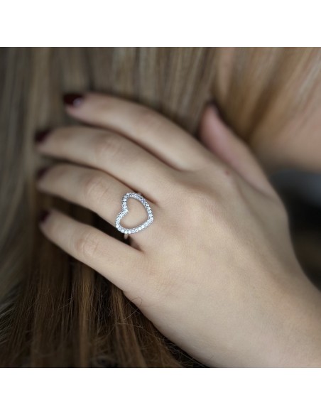 Anello Argento Rodiato Cuore Zirconi Bianchi [742c90bc]