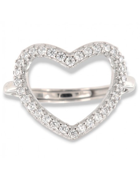 Anello Argento Rodiato Cuore Zirconi Bianchi [a85a94af]