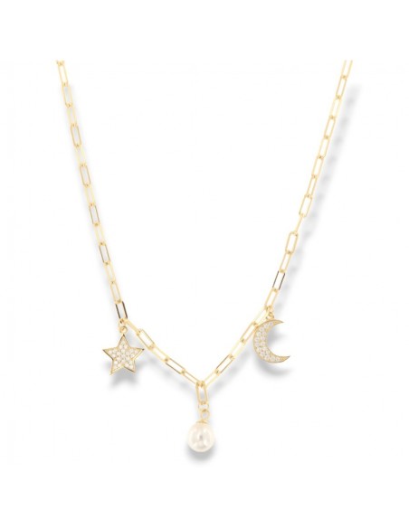 Collana Argento Dorato Ciondoli Sfera Luna Stella [61cc29f6]