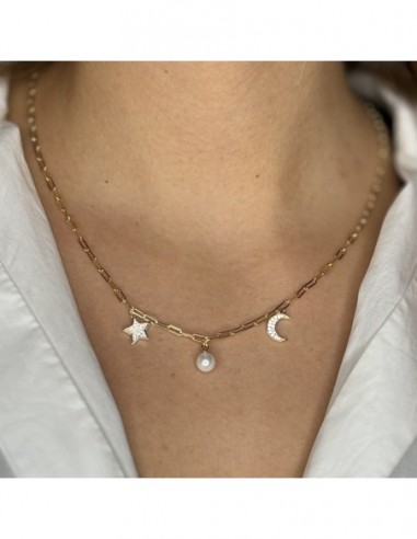 Collana Argento Dorato Ciondoli Sfera Luna Stella [a3e70dae]