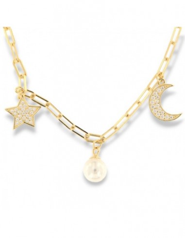 Collana Argento Dorato Ciondoli Sfera Luna Stella [14faccaa]