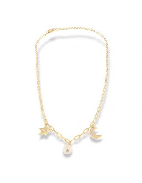 Collana Argento Dorato Ciondoli Sfera Luna Stella [11aa8bb4]