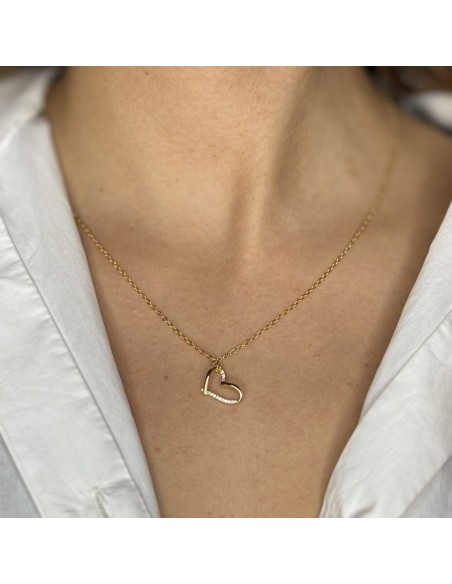 Collana Argento Dorato Ciondolo Cuore ZIrconi Bianchi [36a006ab]