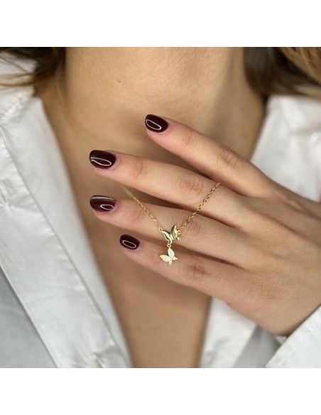 Collana Argento Dorato Farfalle Zirconi Bianchi [b10cdeaa]