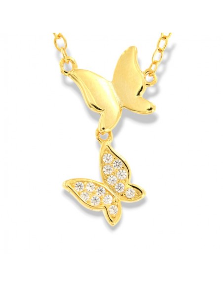 Collana Argento Dorato Farfalle Zirconi Bianchi [06111fae]