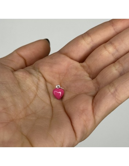Ciondolo Argento Smaltato Cuore Rosa 10MM [5e5bbf64]