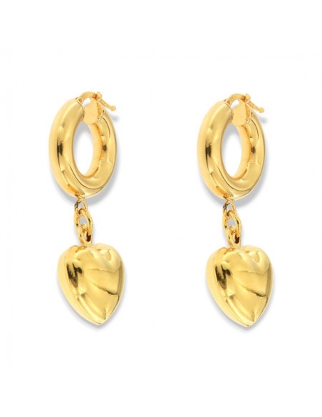 Orecchini Argento Dorato Cerchi Cuore Pendente [fa38c09a]