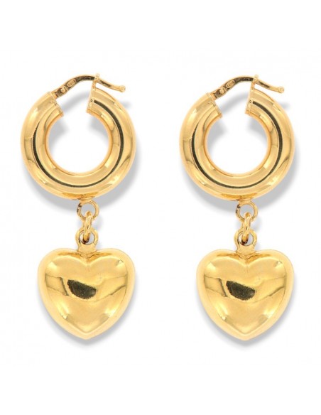 Orecchini Argento Dorato Cerchi Cuore Pendente [f314be17]