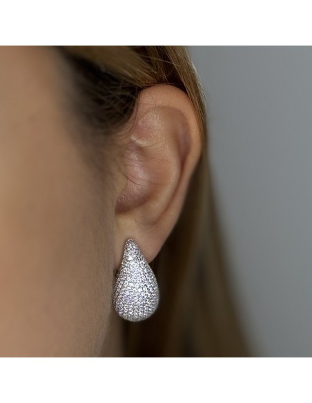 Orecchini Argento Rodiato Goccia Zirconi Pavè [23fc18b8]