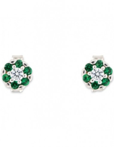 Orecchini Oro Bianco Fiore ZIrconi Verdi Bianchi [61c8c0af]
