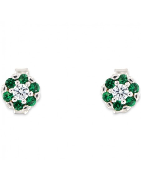 Orecchini Oro Bianco Fiore ZIrconi Verdi Bianchi [61c8c0af]