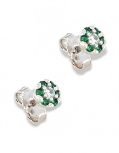 Orecchini Oro Bianco Fiore ZIrconi Verdi Bianchi [b359ea40]