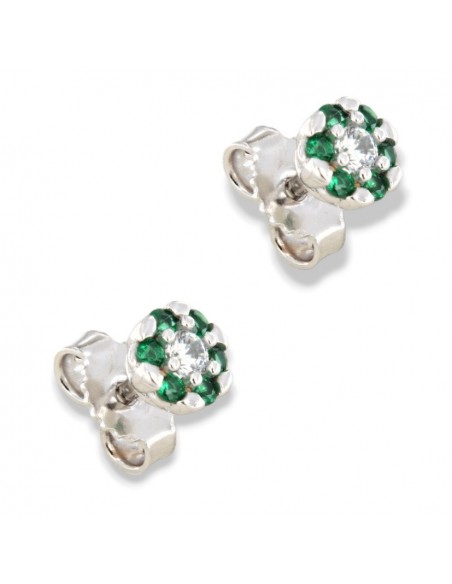 Orecchini Oro Bianco Fiore ZIrconi Verdi Bianchi [b359ea40]