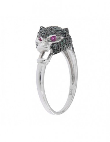 Anello Argento Rodiato Pantera Zirconi Verdi/Rossi [855d16c1]