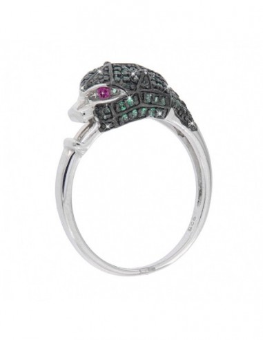 Anello Argento Rodiato Pantera Zirconi Verdi/Rossi [76f968d0]