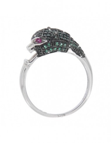 Anello Argento Rodiato Pantera Zirconi Verdi/Rossi [73a92fce]