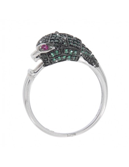 Anello Argento Rodiato Pantera Zirconi Verdi/Rossi [73a92fce]