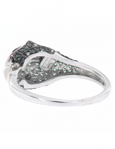 Anello Argento Rodiato Pantera Zirconi Verdi/Rossi [c4b4eeca]