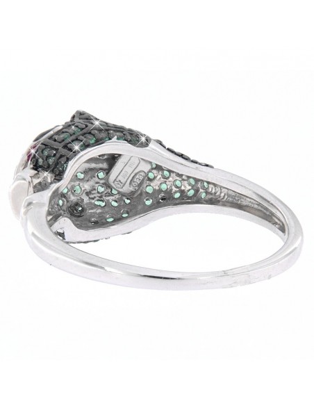 Anello Argento Rodiato Pantera Zirconi Verdi/Rossi [c4b4eeca]